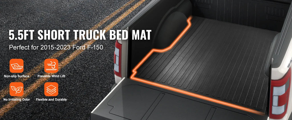 SucceBuy Truck Bed Mat Fits for 2015-2023 Ford F150 5.5 ft Short Bed 66.5"x64" Rubber Truck Bed Liner for All-Weather Protection