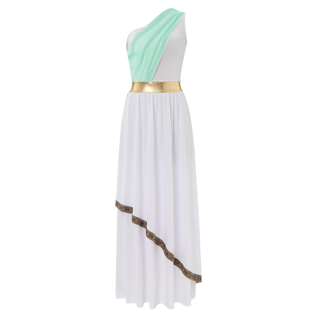 Womens Ancient Greek Costume Halloween Greek Princess Deity Queen Cosplay Flowy Tulle Chiffon Toga Dress Carnival Fancy Dress Up