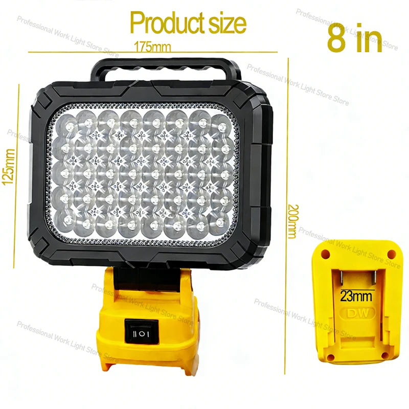 Cordless LED Work Light for DeWalt 20V Battery, 60W 6000LM Jobsite Flood Lights, Portable Outdoor Flashlight Dual USB Charging