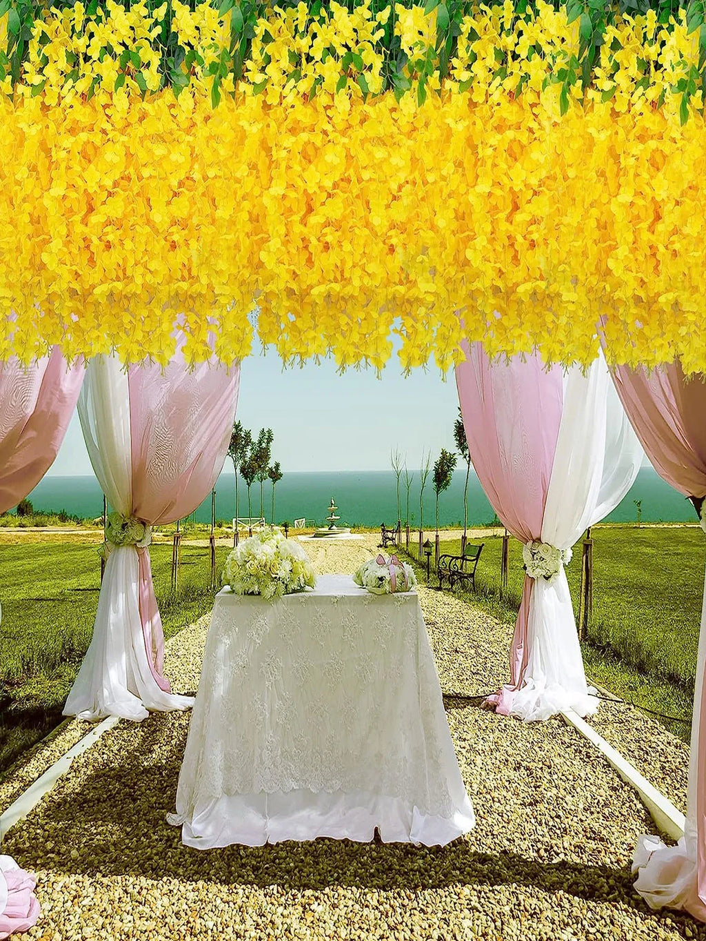 12pcs Artificial Flowers Hanging Wisteria Faux Flowers Garland Silk Vine Rattan Long String Home Outdoor Wedding Party Decor