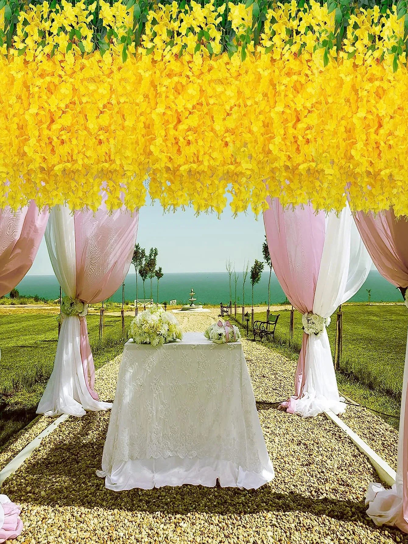 12pcs Artificial Flowers Hanging Wisteria Faux Flowers Garland Silk Vine Rattan Long String Home Outdoor Wedding Party Decor