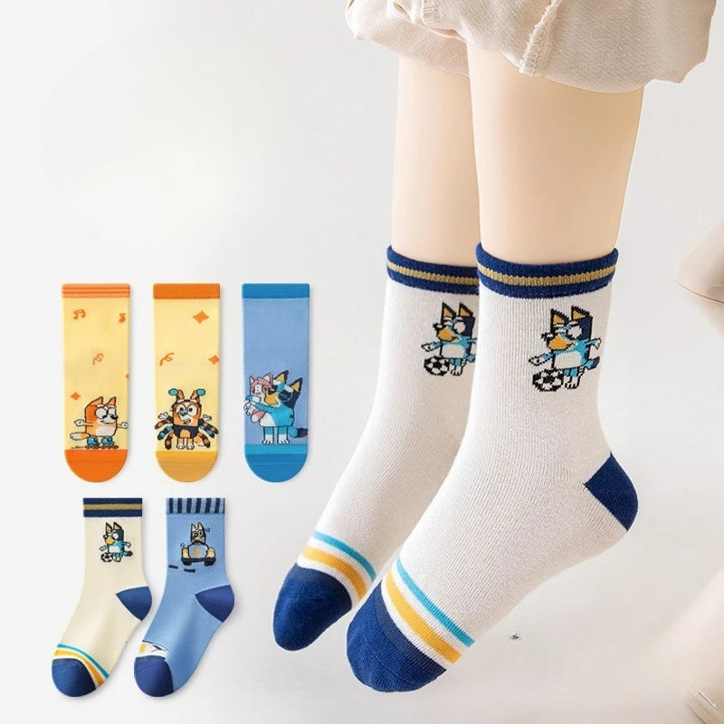 5pcs Bluey Bingo Fashion Cute Socks Anime Characters Men and Women Outdoor Cycling Comfortable Socks Birthday Gifts