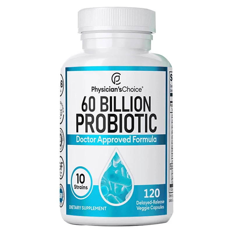 Probiotics 60 Billion CFU - 10 Strains + Organic Prebiotics, Immune, Digestive, Gut Health, Supports Constipation, Gas, Bloating