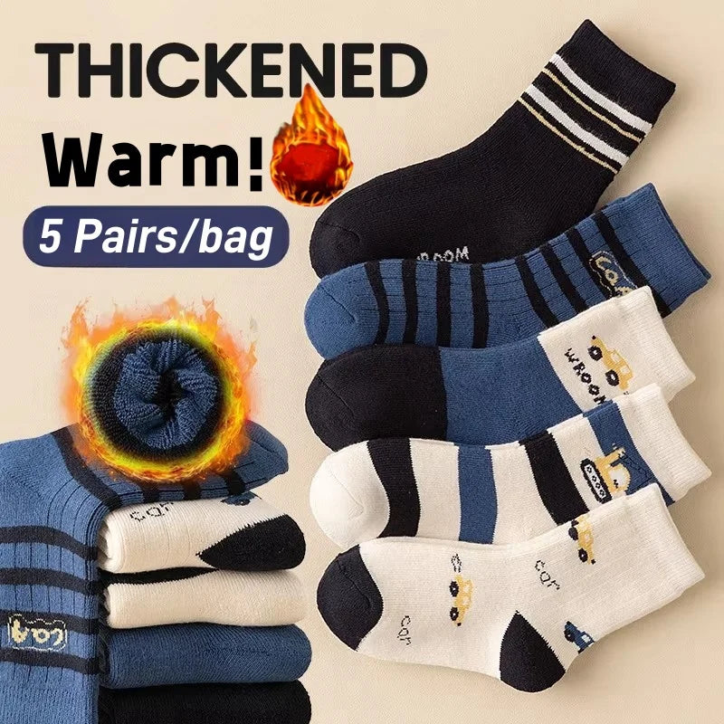 Girls Winter Socks 5 Pairs Baby Cute Color Princess Pink Thick Cotton Socks Children Warm Winter Socks