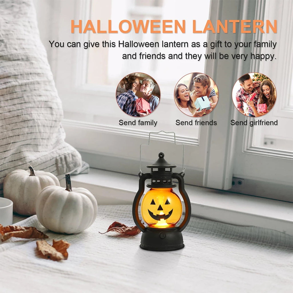 Hanging Pumpkin Lantern Light LED Ghost Lamp Halloween Candle Light Retro Small Oil Lamp Halloween Party Home Decor Horror Props
