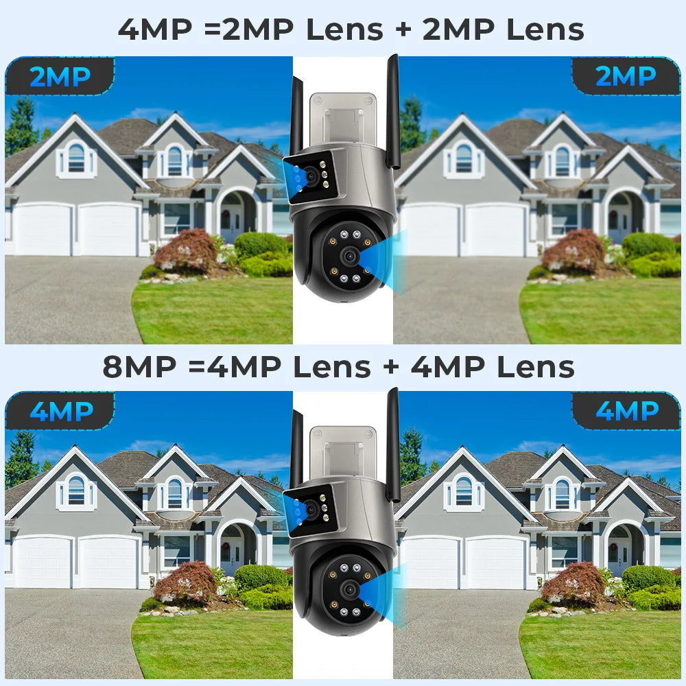 8MP 4K Dual Lens PTZ IP Camera Outdoor Ai Human Detection CCTV Security Camera Color Night Vision Wifi Surveillance Camera ICsee