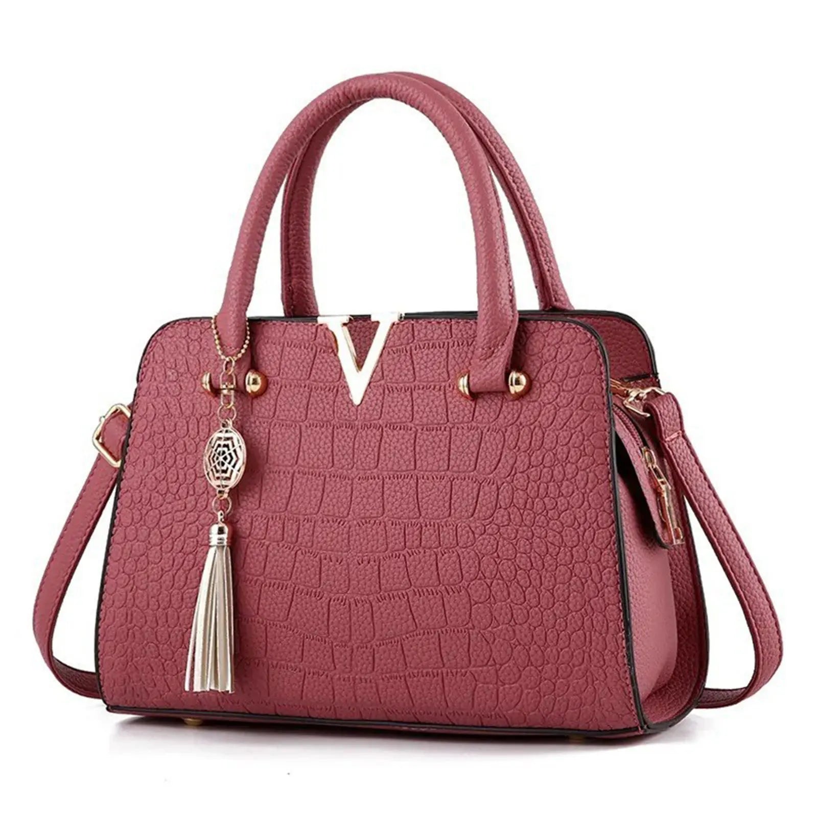 Women's Crocodile-Print Handbag New PU Leather Tassel Shoulder Bag Large Capacity Handle Bag Lady Purse For Outdoor Shopping