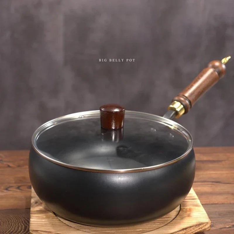 Handmade Forging Big Belly Pot Uncoated NON-STICK PAN Household Small Flat Bottom Frying Pan Kitchen Gas Stove Universal Pan