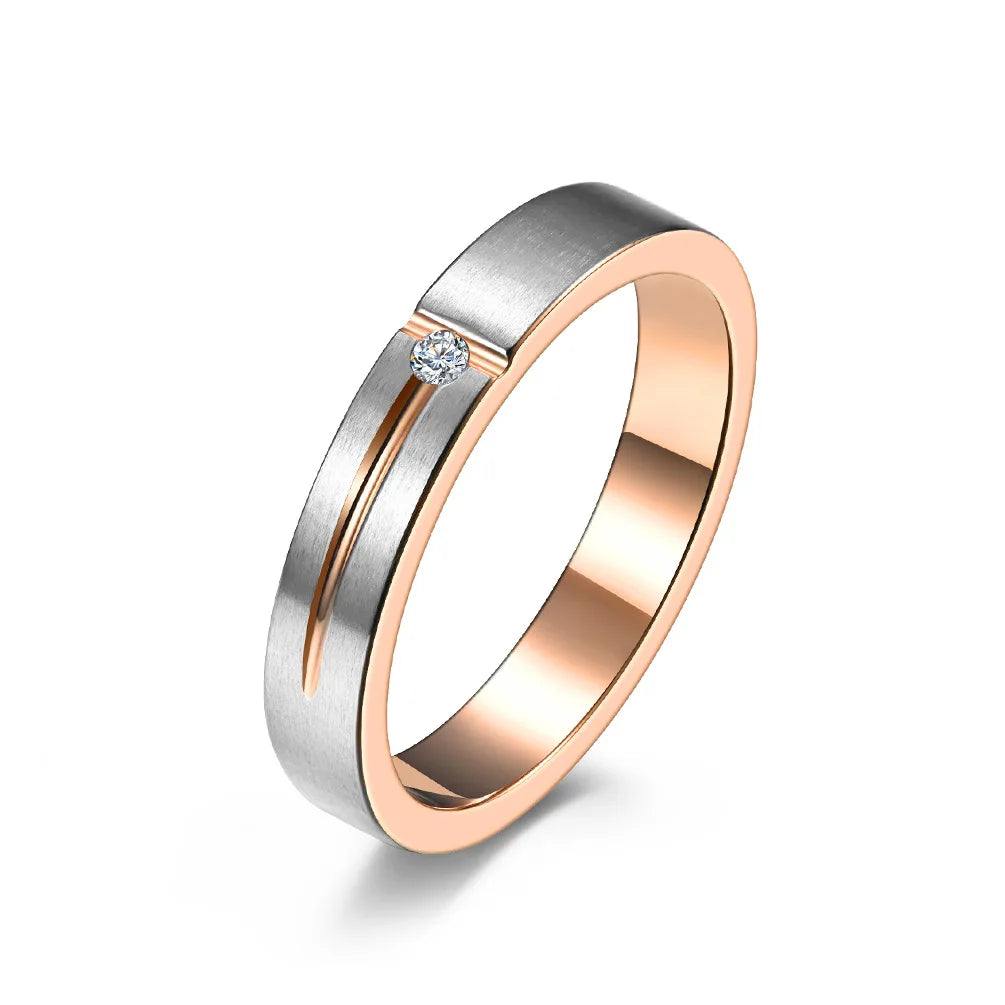 Romantic Couple Ring 100% Pure 925 Sterling Silver Ring Zircon Rose Gold & White Color Wedding Rings For Lovers Women Men