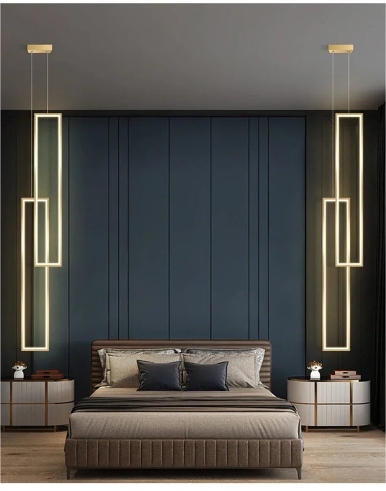 Modern Rectangle Led Pendant Lamp Living Room background Wall Chandelier Home Decor Bedroom Bedside Hanging Light Lustre Fixture