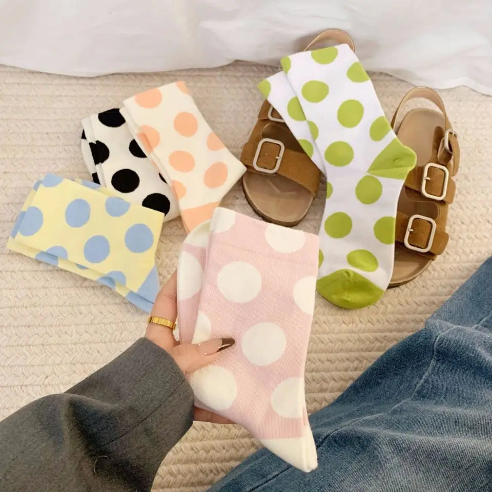 Ladies Socks For Girls Polka Dot Socks Women Black White Cute Kawaii Harajuku Socks Cotton Happy Funny Casual Short Sock Woman