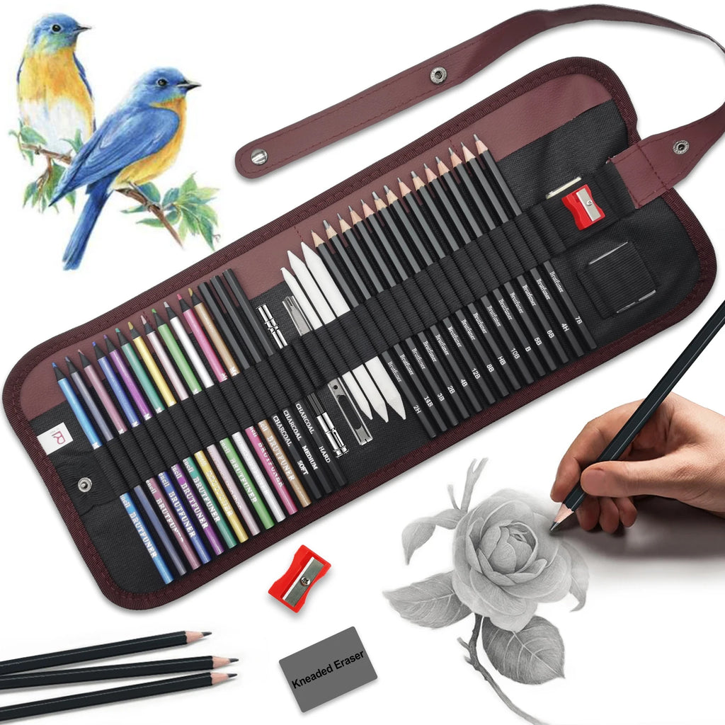 Drawing pencils, 38 art supplies sketching pencil sets, graphite pencils, charcoal pencils, and 12 metallic pencils,art supplies