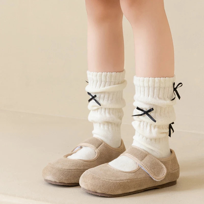 Girls Long Socks Solid Color Sweet Bow Kids Long Sock Girls Student Socks For Girls Warm Girls Stocking For 1-12 Year