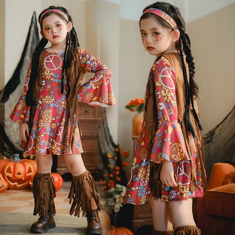 European and American Girls Dress Retro Hippie Vintage Style 70s Disco Party Costume Halloween Cosplay Outfit Stage Performance
