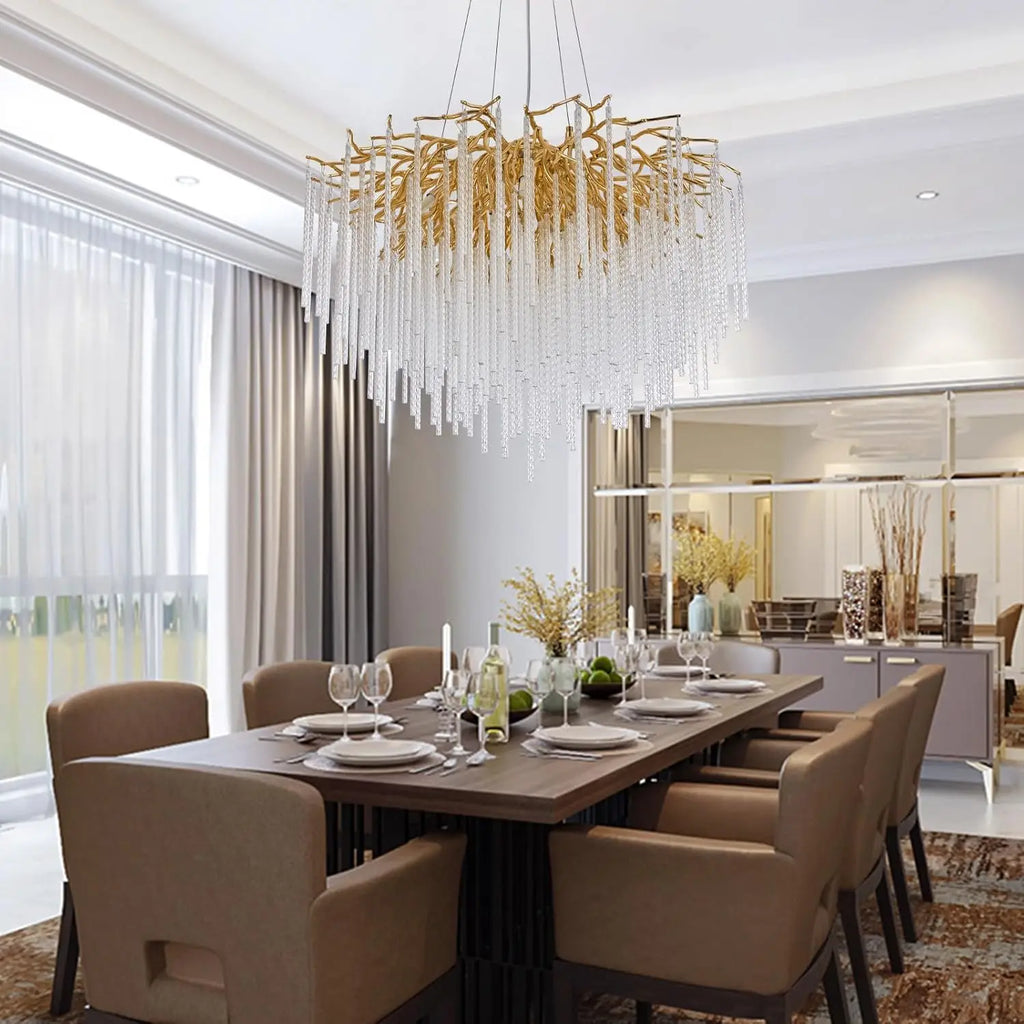 Long Crystal Branch Chandeliers For Dining Room Kitchen Table, Modern Black Crystal Hanging Chandelier Living Room Bedroom