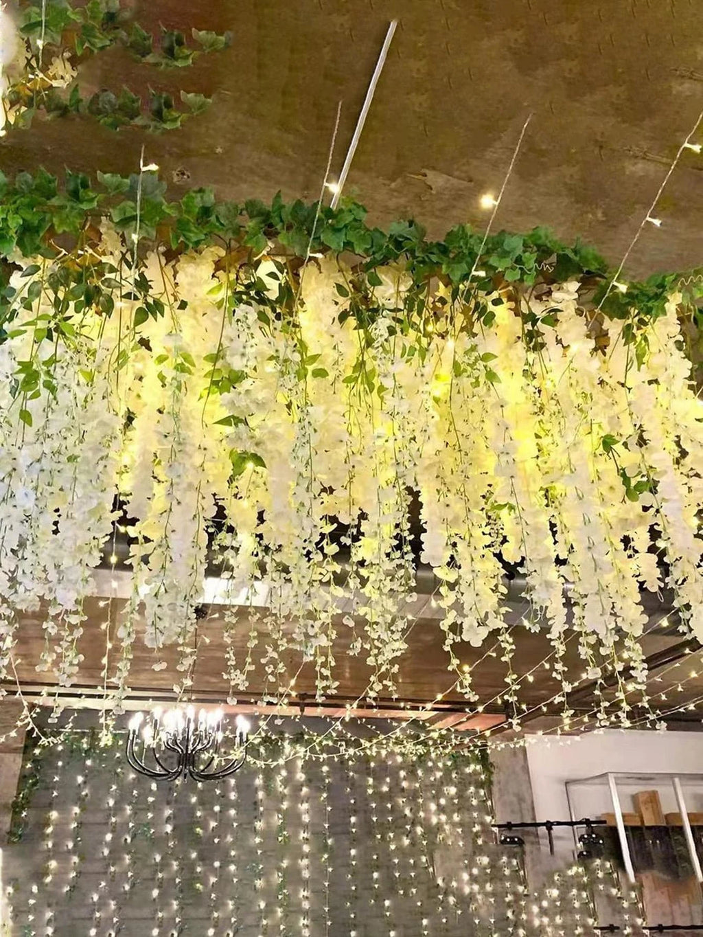12pcs Artificial Flowers Hanging Wisteria Faux Flowers Garland Silk Vine Rattan Long String Home Outdoor Wedding Party Decor