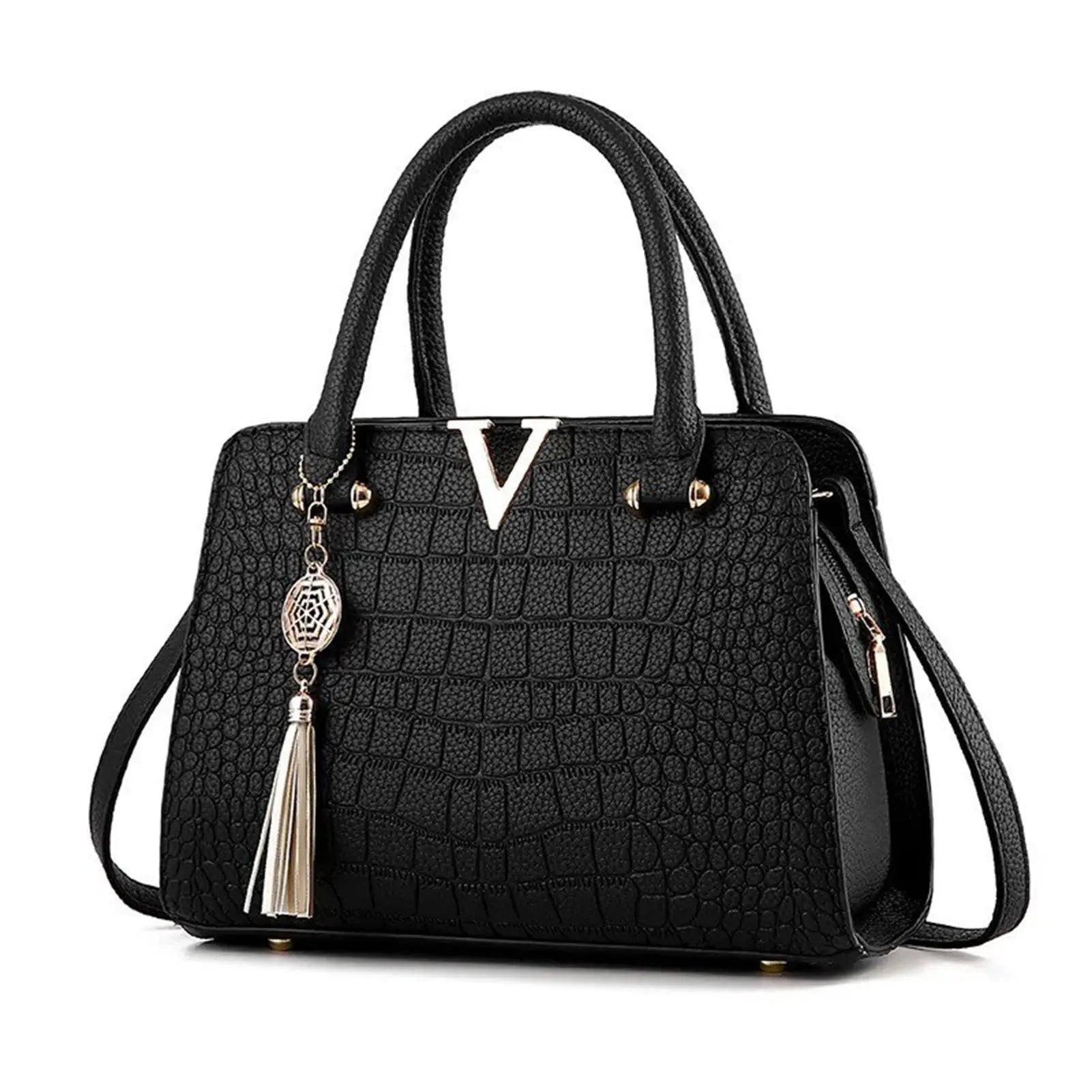 Women's Crocodile-Print Handbag New PU Leather Tassel Shoulder Bag Large Capacity Handle Bag Lady Purse For Outdoor Shopping