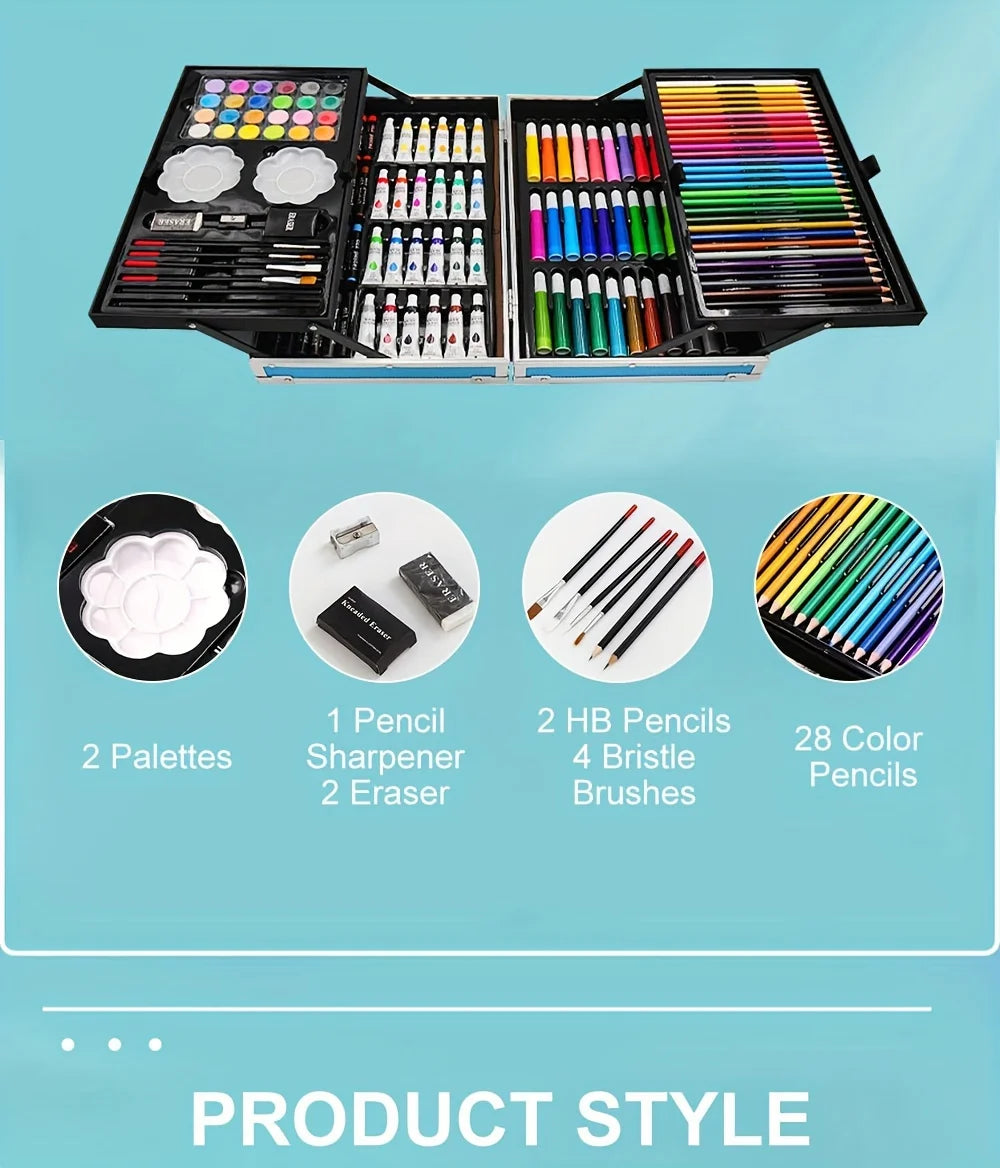 Art Supplies, 145 Pack Painting Drawing Art Kit , Deluxe Double Layers Art Set Crafts, Colored Pencils, Oil Pastels, Watercolor
