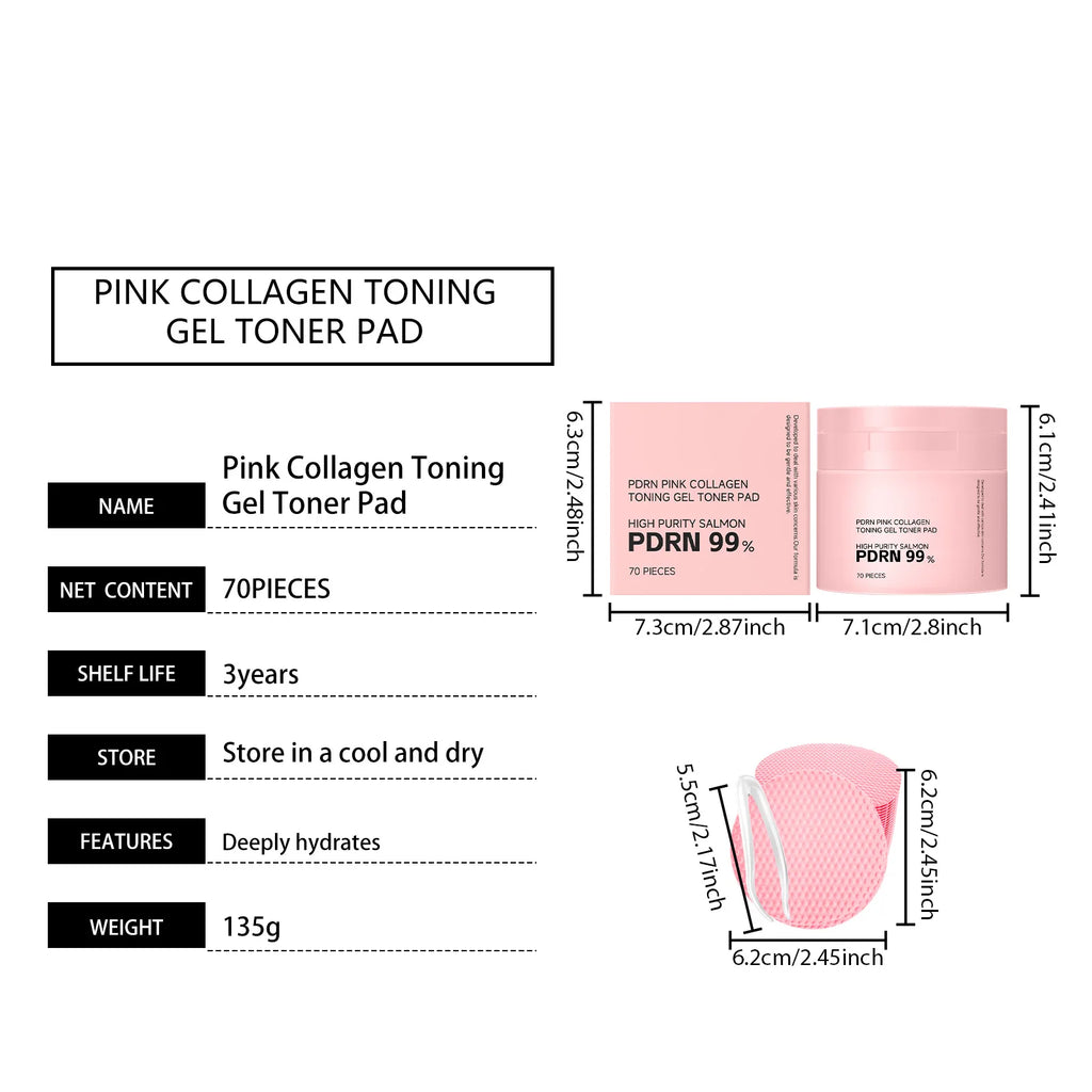 PDRN Pink Collagen Toning Gel Toner Pad Hydrating Shrink Pores Brightening Improve Skin Elasticity Smoothing Firming Cotton Pads