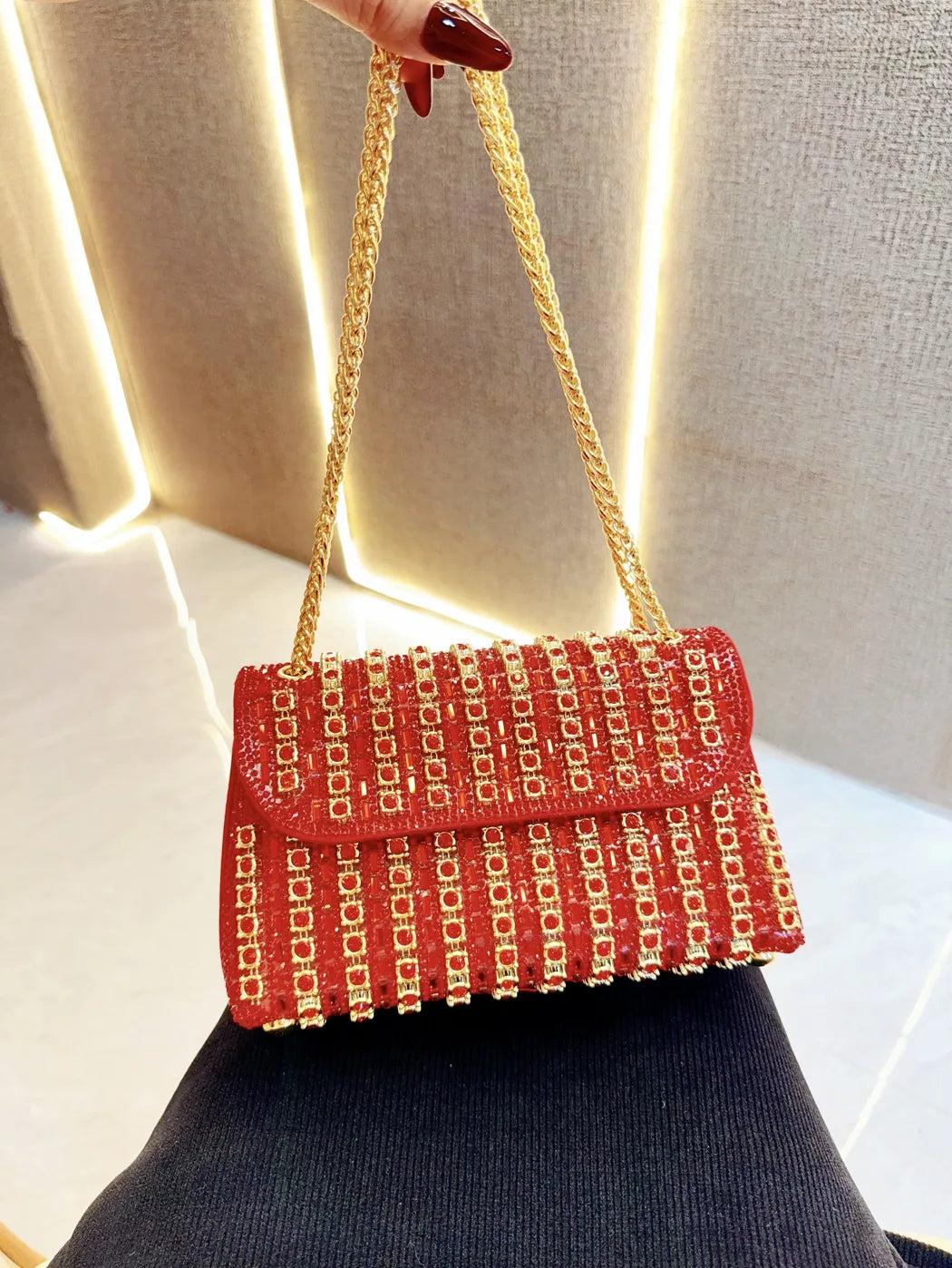 Full Rhinestone Women's Evening Clutch Bag luxury Leather Chain Handbag Elegant Wedding Party Diamond Wallet Rectangular Purse