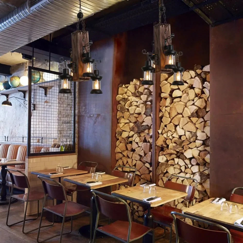 4 Light Rustic Country Chandelier Wood Fixture Pendant Industrial Cafe Bar Loft Farmhouse Country Wood Chandelier 110V