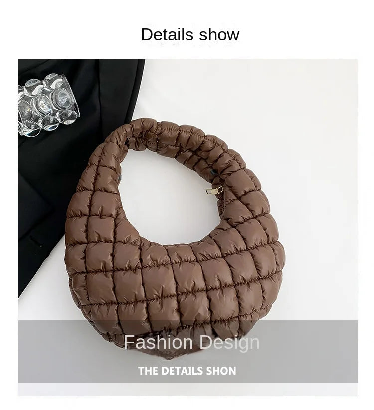 Quilted Embroidered Thread Women's Bag Pleated Cloud Mini Handbags Down Padded Lightweight Clutch Bag Cotton Small Shoulder Bags