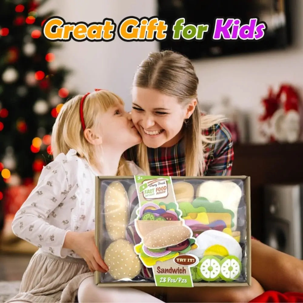 A Set Plush Material Felt Food Set Interactive Creative Children Pretend Play Food Portable Storage DIY Felt Cloth Toy