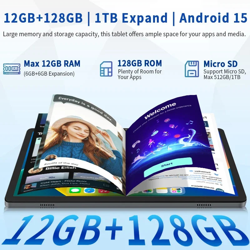 Tablets 10.1Inch Android 15 Tablets 2025 Android Tablets 12GB+128GB, 2 in 1 Tablet with Keyboard, Powerful Octa-Core+13MP Camera