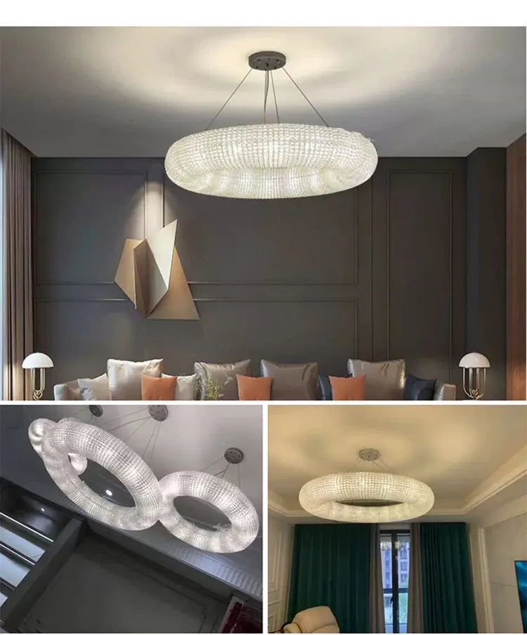 American Luxury Loft Led Chandelier Modern Living Room Pendant Lights K9 Crystal Suspend Lamp Home Decor Indoor  Lustre Fixtures