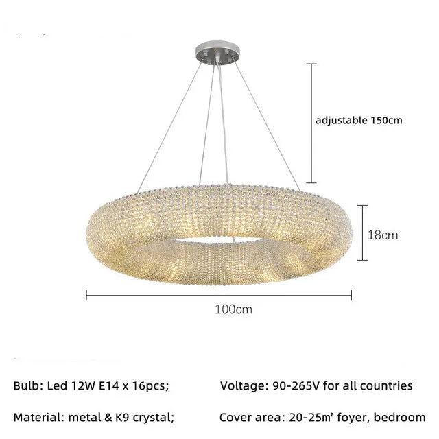 American Luxury Loft Led Chandelier Modern Living Room Pendant Lights K9 Crystal Suspend Lamp Home Decor Indoor  Lustre Fixtures