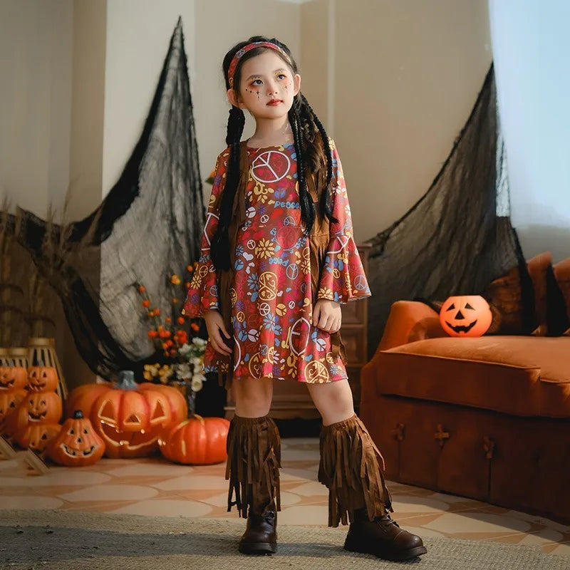 European and American Girls Dress Retro Hippie Vintage Style 70s Disco Party Costume Halloween Cosplay Outfit Stage Performance