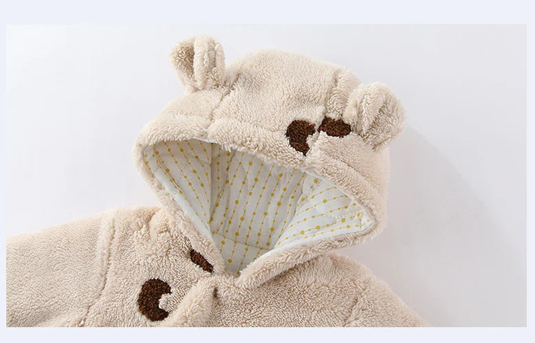 Winter Newborn Clothes Cotton Padded Toddler Clothes Fur Lining Girls Hoodie Footies Warm Jumpsuits