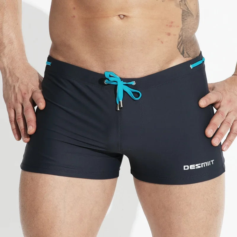 Mens Swimming Trunks Retro Solid Color Mid Waist Beach Shorts Tight Fitting Breathable Swimwear Swim Briefs Surf Boardshorts