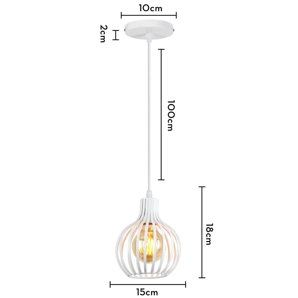 Modern Pendant Light Industrial Vintage White Wrought Cage Pendant Lamp for Living Room Bedroom Dining Room Loft Home Decor E27