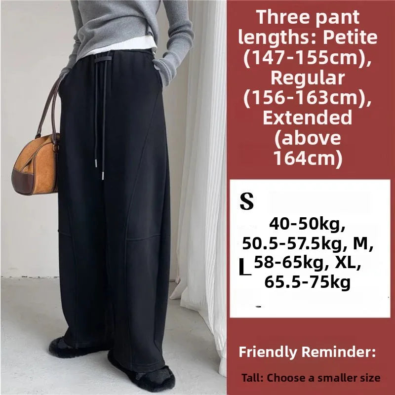 Loose Wide Leg Pants Women's High Waist Trousers Casual Sports Grey Curved Blade Long Length plus Size Comfortable Summer 2025