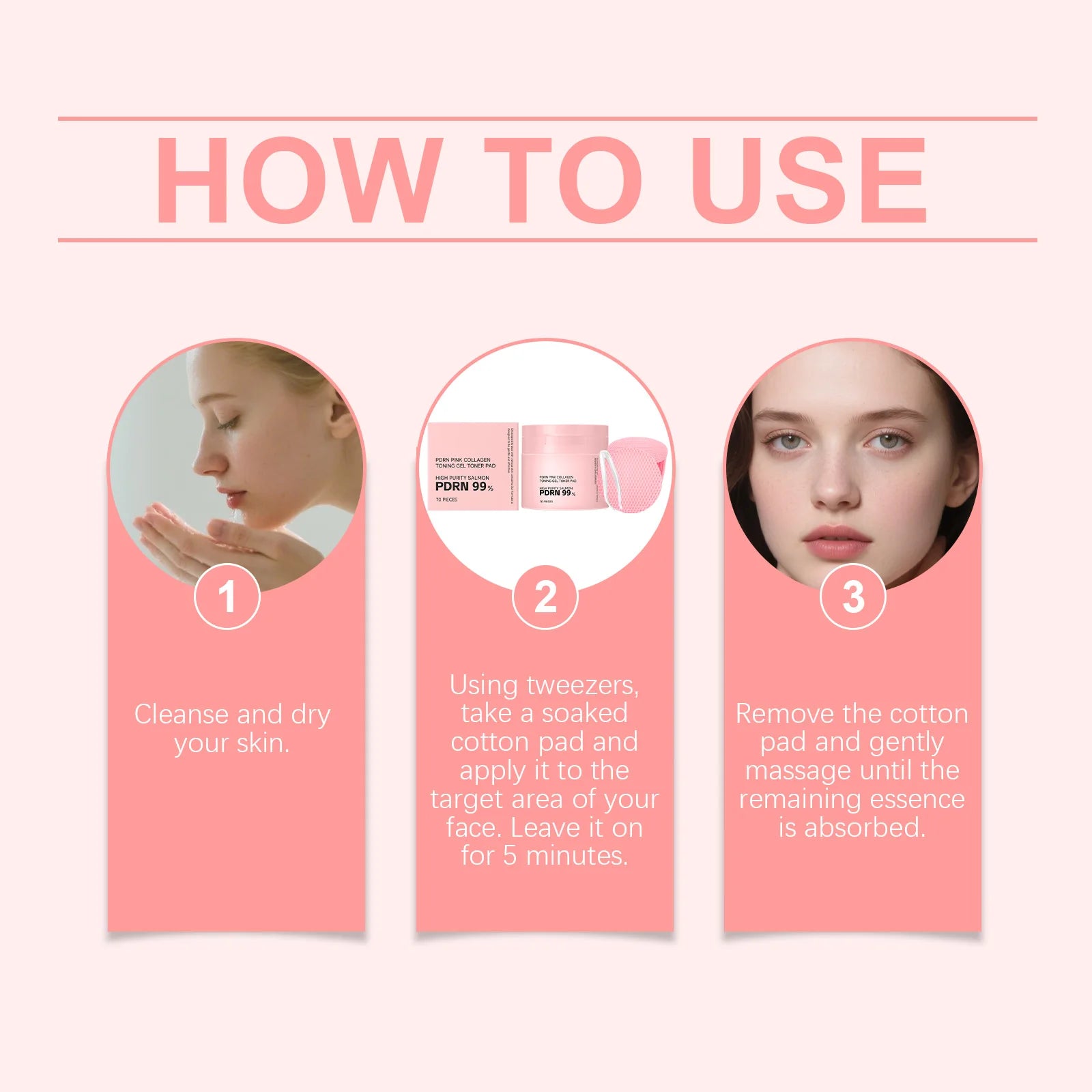 PDRN Pink Collagen Toning Gel Toner Pad Hydrating Shrink Pores Brightening Improve Skin Elasticity Smoothing Firming Cotton Pads