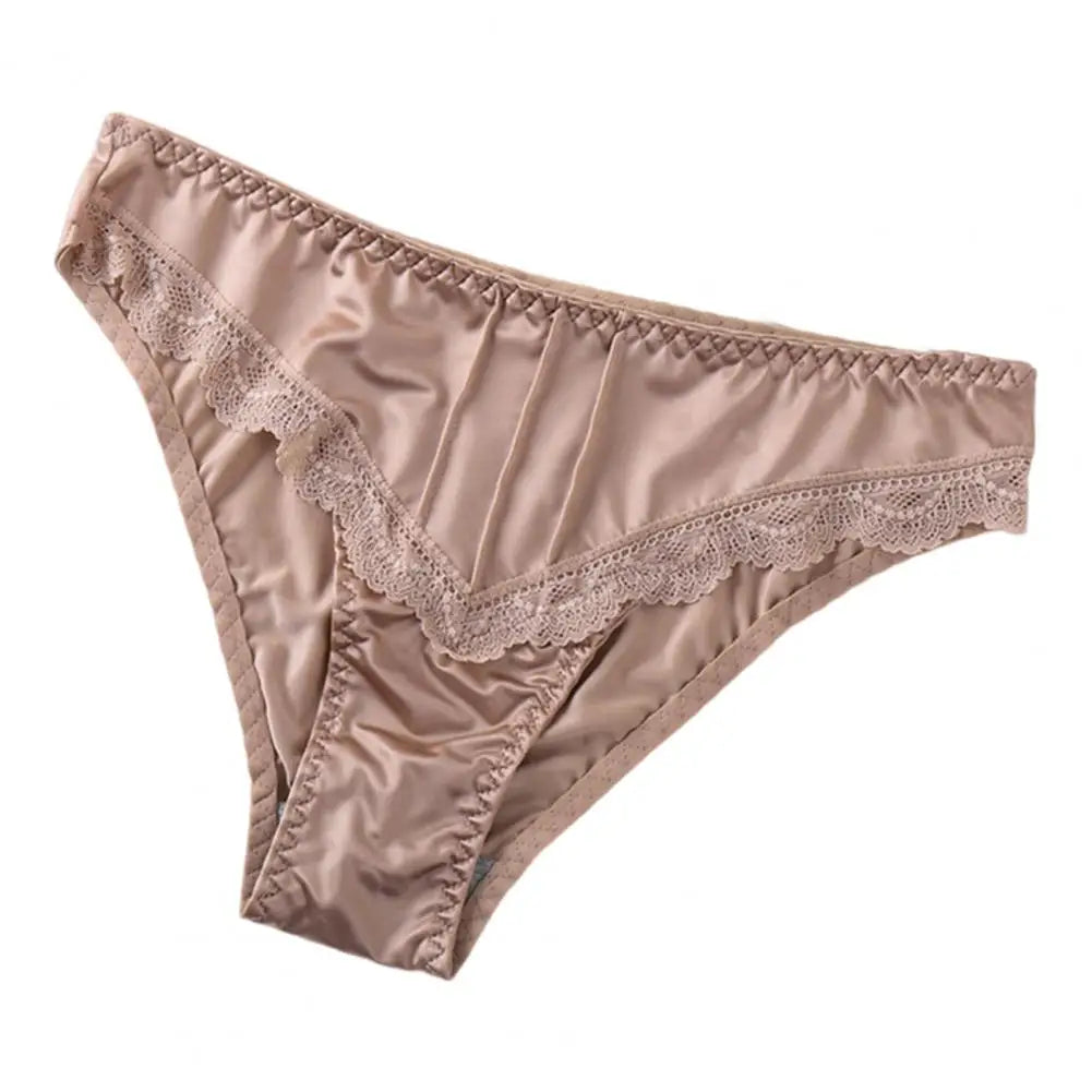 Women Underpants Low-waist Underwear Floral Lace Trim Silky Stretchable Panties Daily Wear Honeymoon Wedding Night Thong 여자 팬티