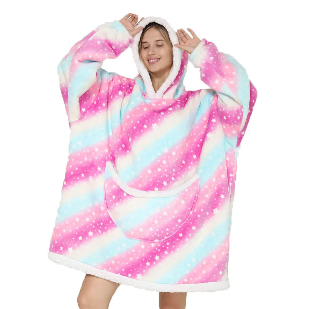 Lazy Hoodie Blanket Oversized for Women Winter Fleece Sherpa Leopard Print Sleeping Blanket Hoodies Thicken Fleece Sweatshirt