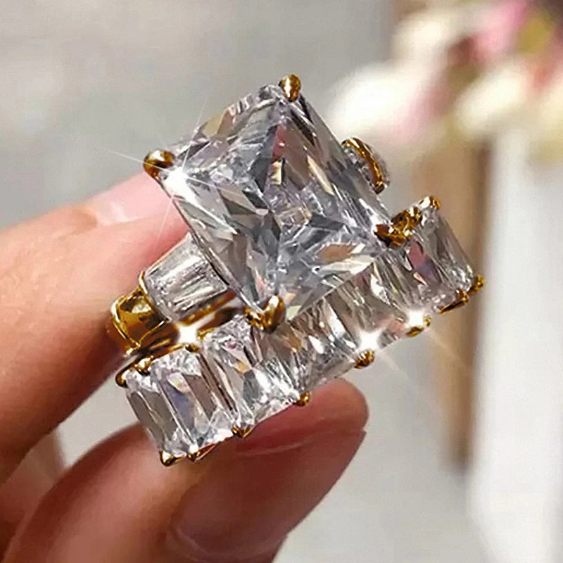 CAOSHI 2Pcs/Set Gorgeous Wedding Rings for Women Brilliant Cubic Zirconia Finger Jewelry for Anniversary Party Fashion Lady Gift