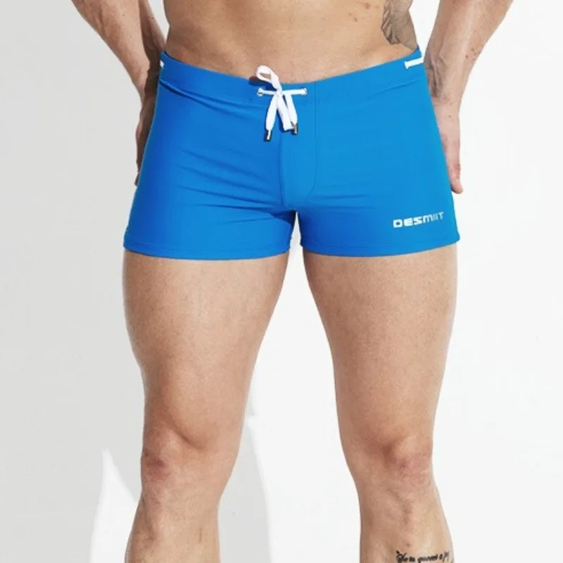 Mens Swimming Trunks Retro Solid Color Mid Waist Beach Shorts Tight Fitting Breathable Swimwear Swim Briefs Surf Boardshorts