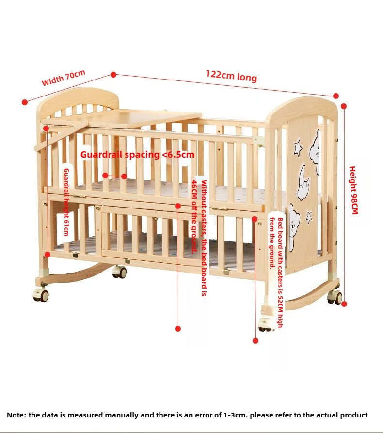 Baby Comfortable Sleeping Bed Solid Wood Newborn Baby Bed Multifunctional Baby Rocking Bed with Wheels and mosquito net