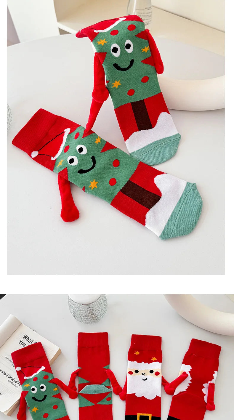 Women's Socks Cartoon Creative Christmas Wear Funny Handholding Kawaii Cute Socks High Quality Cotton Mid-tube Socks For Girl