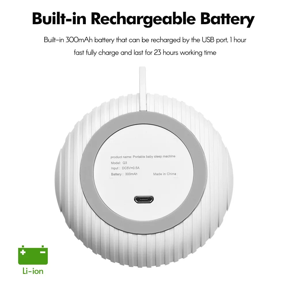 Portable White Noise Sound Machine Baby Sleep Machine 10 Soothing Sounds Volume Adjustable Built-in Rechargeable Battery USB