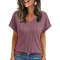 Women's Clothing Europe America All-match Knit T-shirt Summer 2025 New Casual Loose V-neck Short Sleeve Pullover Lady Solid Tops