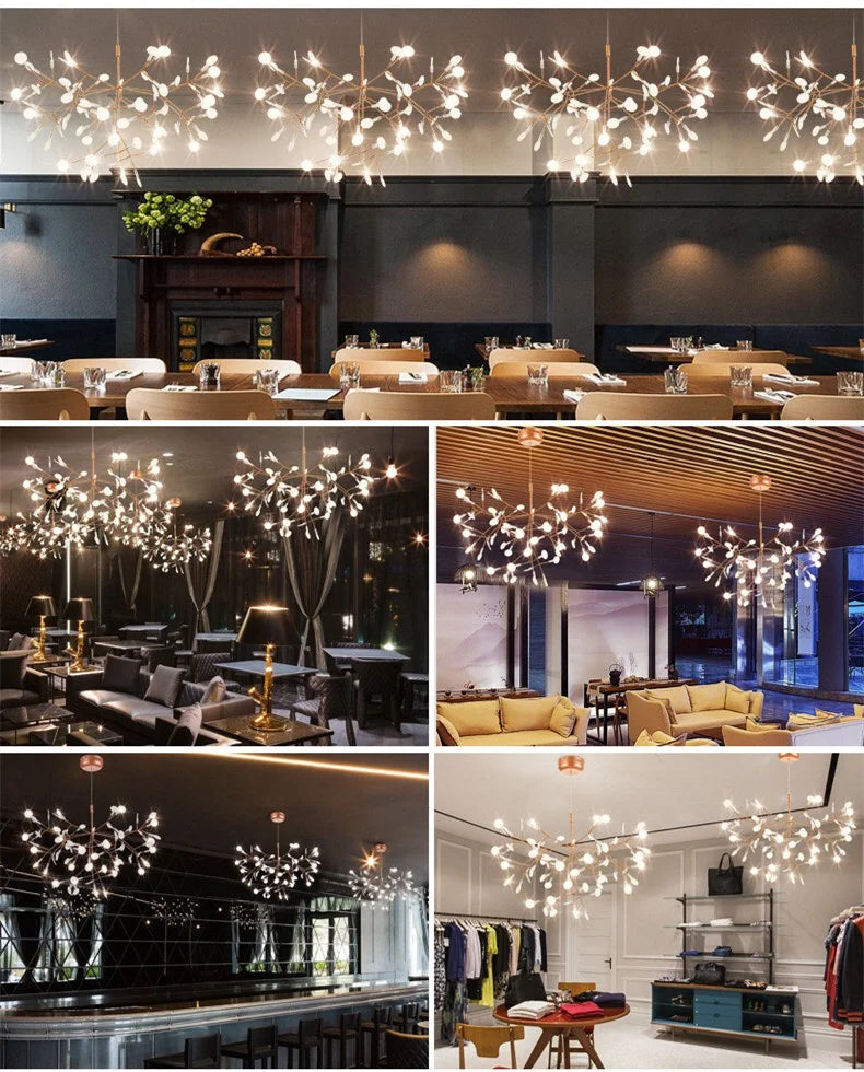 Nordic LED Firefly Ceiling Chandelier Modern Living Dining Room Pendant Lamp Bedroom Hanging Light Lustre Home Decor Fixture2023