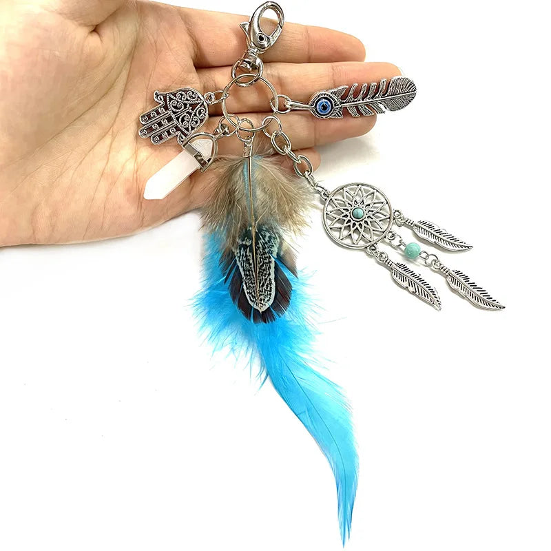 Handmade Craft Dreamnet Catcher Keychain Feather Tassel Jewelry Key Holder Dreamnet Pendant Car Wall Hanging Decoration B029