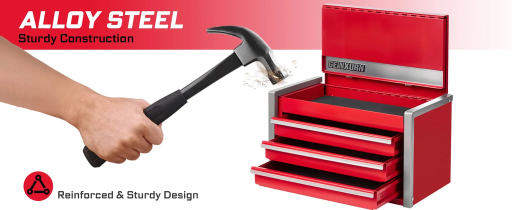 Geinxurn Mini Tool Box, Red Portable 3 or 5 Drawer Micro Roll Cab Steel Stackable Tool Cases with Magnetic Tab Locking