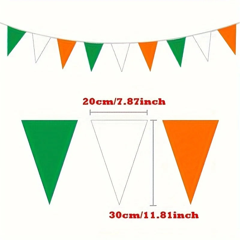 1pc St. Patrick's Day Clover Hanging Flags-Irish Party Decorations, Polyethylene Triangle Banners for Home & Bar Celebrations