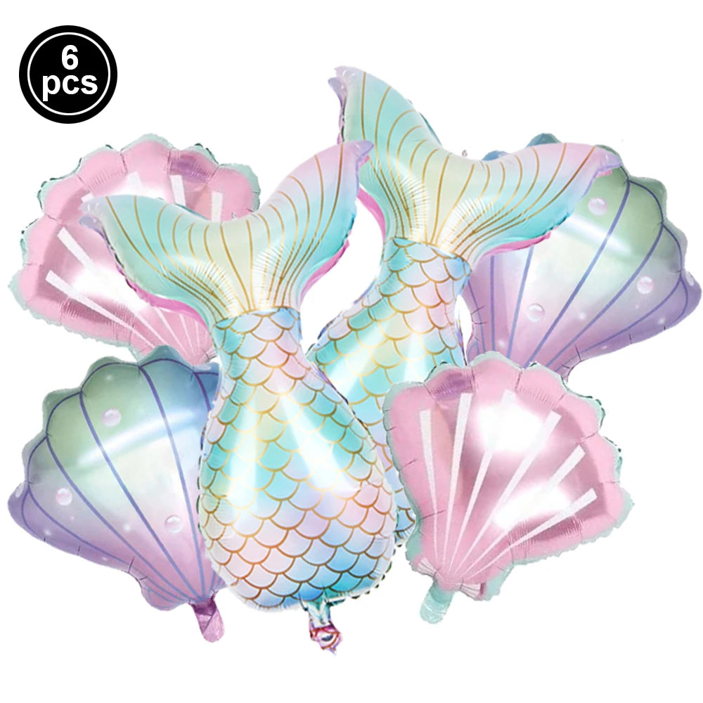 Mermaid Tableware Set Paper Plates Cup Tablecloth Little Mermaid Balloons Kids Girl Mermaid Birthday Party Decoration Supplies