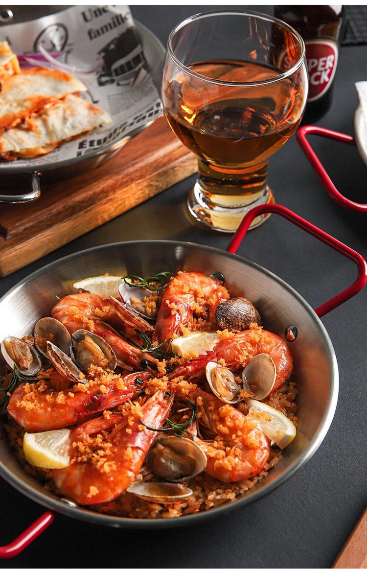 Spanish seafood rice Pot thickened stainless steel Cooking Paella Pan Lobster Snack Plates Saucepan Dry Pots Double Ears HotPot